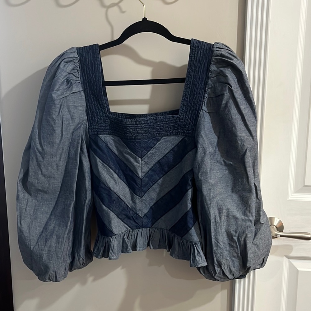 Denim puff sleeve blouse